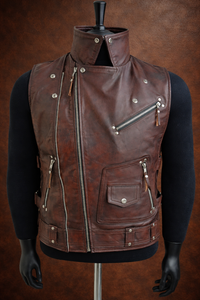 Men’s distressed brown leather motorcycle vest