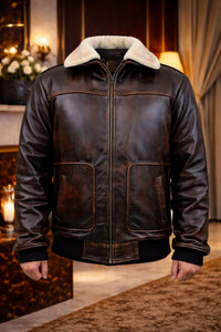Brown distressed leather jacket Distressed brown leather bomber jacket