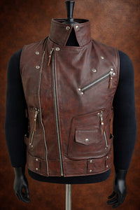 Men’s distressed brown leather motorcycle vest